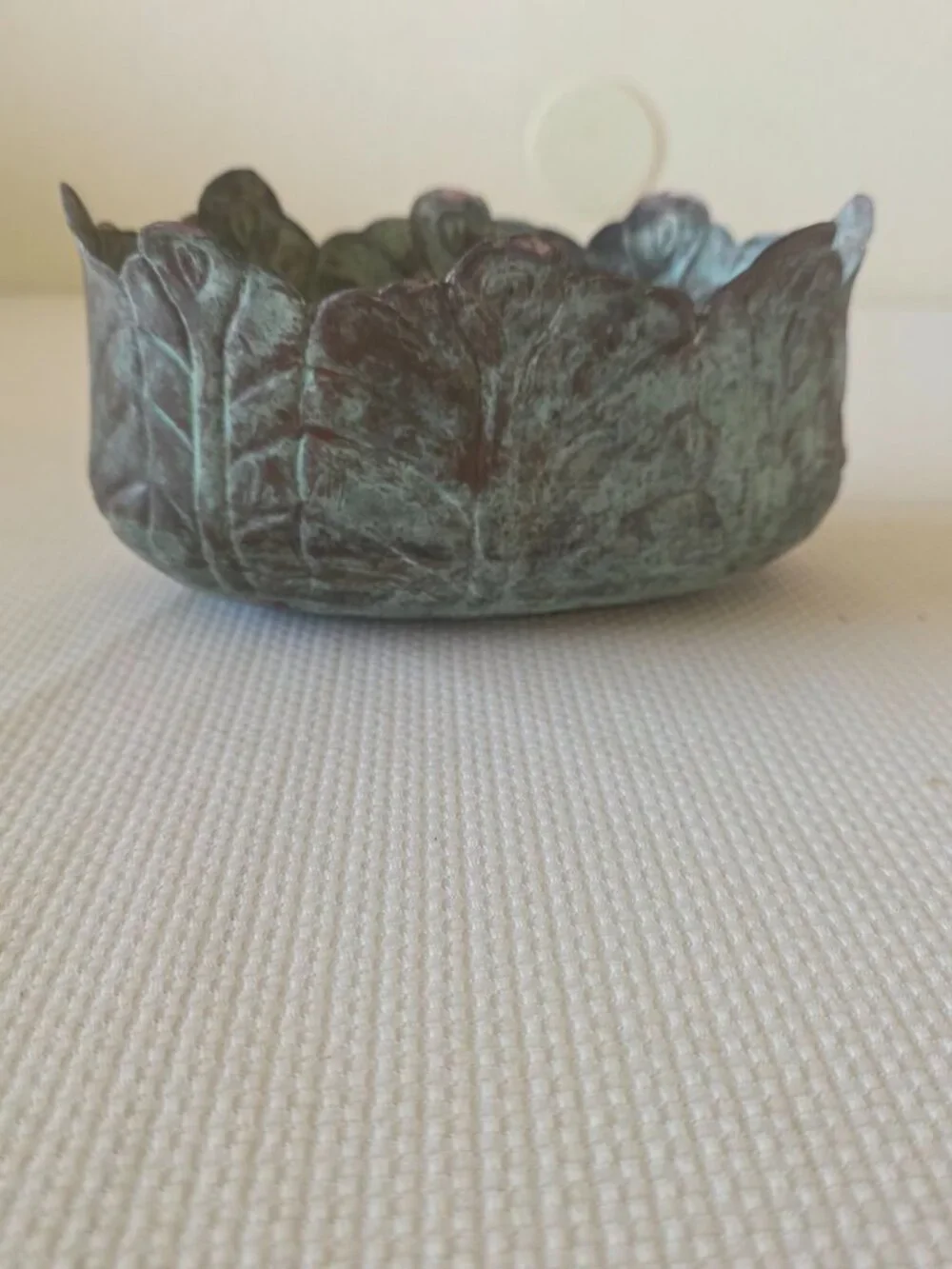 Vintage Metal Patinated Cooper Tone Cabbage Leaf Planter Pot